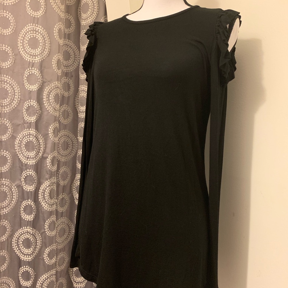 Hippie Chic Black Cold Shoulder Long Sleeve Top